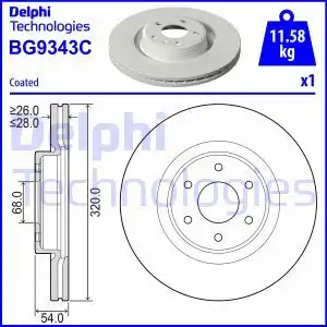 Тормозной диск DELPHI BG9343C вентилируемый , передняя ось