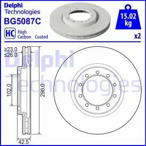 Тормозной диск DELPHI BG5087C вентилируемый , передняя ось