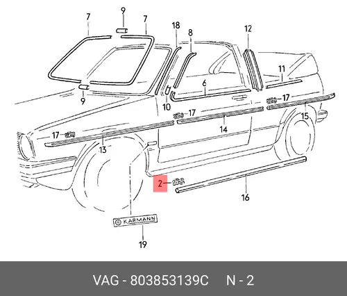 клипса молдинга! D6.5\ VW Polo <90/Golf <84/Passat <80, Audi 80 <84/100 <79 803853139C VAG