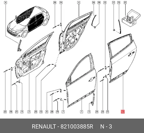 821003885R ДВЕРЬ ЗАДН ЛЕВ (МЕТ) RENAULT