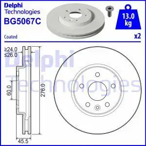 Тормозной диск DELPHI BG5067C вентилируемый , передняя ось