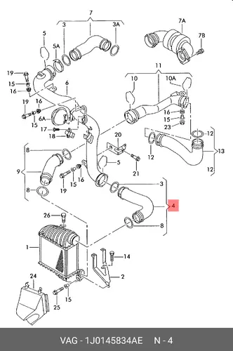Патрубок интеркулера SEAT VW 1J0145834AE VAG