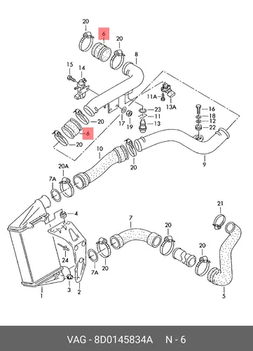 патрубок радиатора Opel 8D0145834A VAG