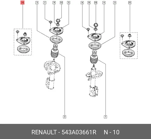 КОМП. ОПОРЫ АМОРТИЗАТОРА 4ШТ. 543A03661R RENAULT