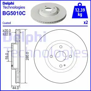 Тормозной диск DELPHI BG5010C вентилируемый , передняя ось