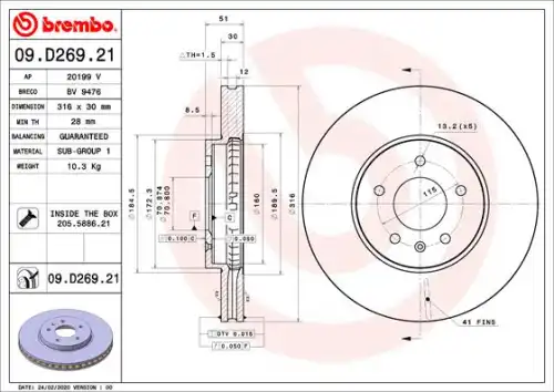 ROTOR,FRONT BRK(ACDelco #177-1096) 09.D269.21 BREMBO
