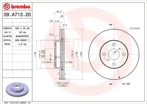 Тормозной диск BREMBO 09.A713.20