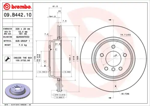 Тормозной диск BREMBO 09.B442.10