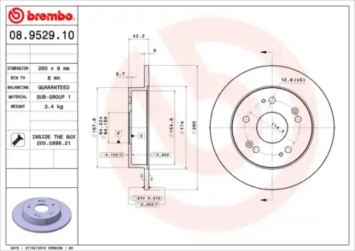 Тормозной диск BREMBO 08.9529.10