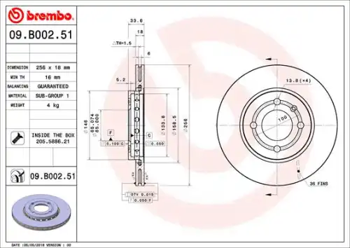 Тормозной диск BREMBO 09.B002.50