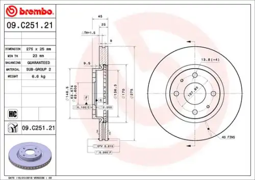 Тормозной диск BREMBO 09.C251.21