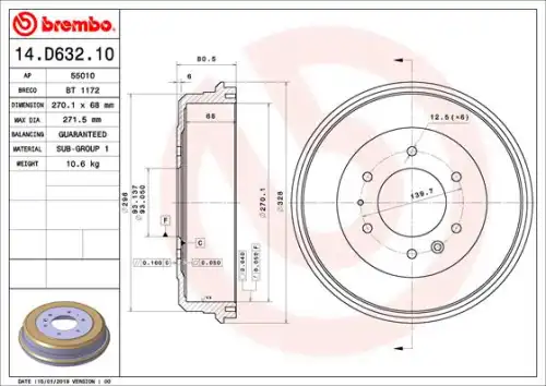 Тормозной барабан BREMBO 14.D632.10