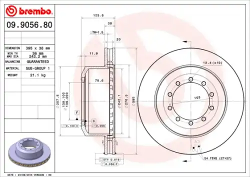 Тормозной диск BREMBO 09.9056.80