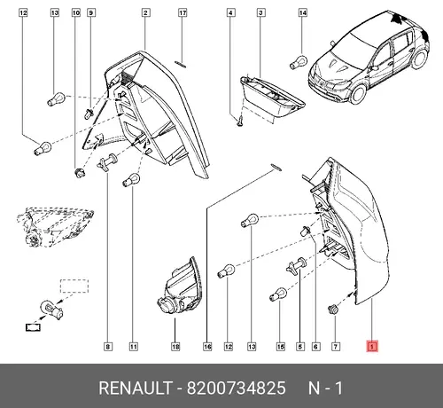 Фонарь задний RENAULT 8200734825