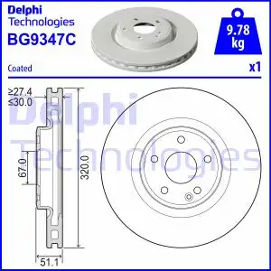 Тормозной диск DELPHI BG9347C вентилируемый , передняя ось