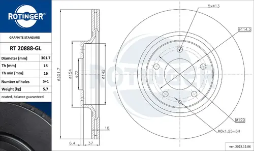 Тормозной диск ROTINGER RT 20888-GL