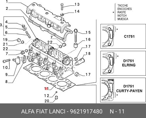 Прокладка ГБЦ FIAT 9621917480