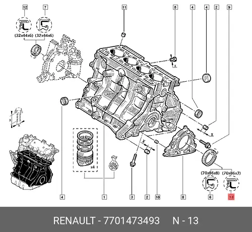 Сальник коленчатого вала 7701473493 RENAULT