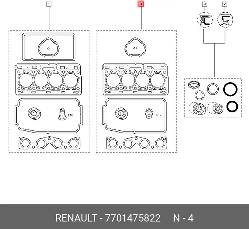 Прокладки двигателя, комплект 7701475822 RENAULT