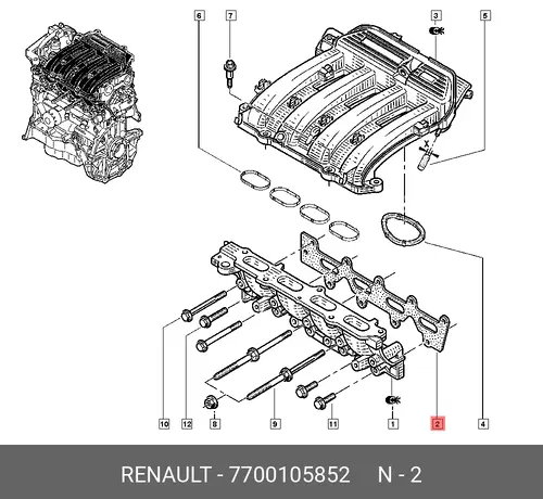 Прокладка коллектора RENAULT 7700105852