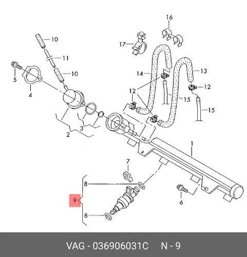 Форсунка красная 036 906 031 C VAG