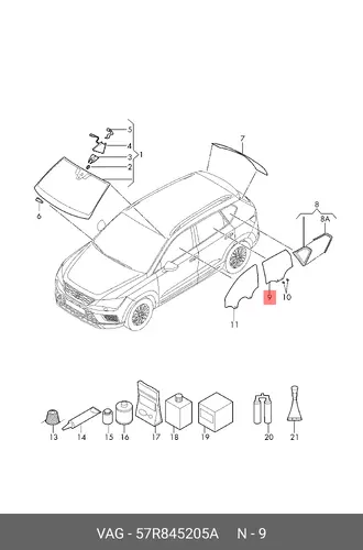 Стекло двери 57R845205A VAG