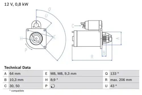 Стартер BOSCH 0 986 019 301
