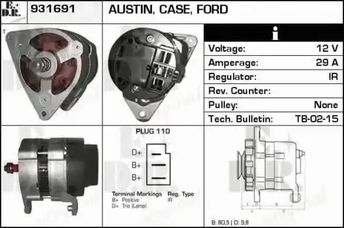 генератор Ford 931691 EDR