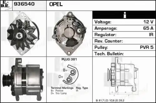 генератор Opel 936540 EDR