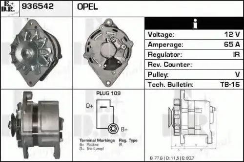 генератор Opel 936542 EDR