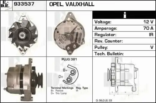 генератор Opel 933537 EDR