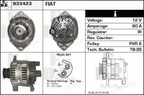 генератор Fiat 933423 EDR
