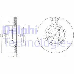 Тормозной диск DELPHI BG4150 вентилируемый , задняя ось