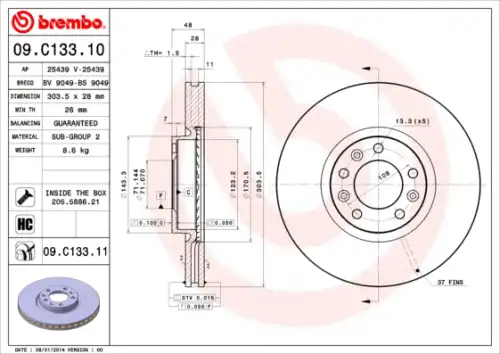 Тормозной диск BREMBO 09C13310