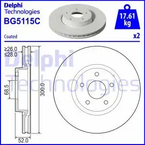 Тормозной диск DELPHI BG5115C вентилируемый , передняя ось