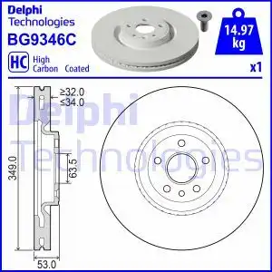 Тормозной диск DELPHI BG9346C вентилируемый , передняя ось