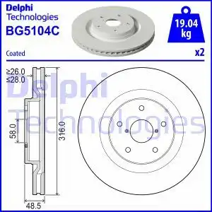 Тормозной диск DELPHI BG5104C вентилируемый , передняя ось