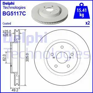 Тормозной диск DELPHI BG5117C вентилируемый , передняя ось