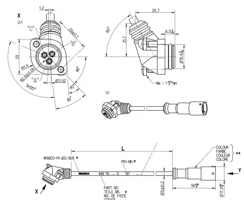 BV sensor cable with coupling \MAN 449 754 035 0 WABCO