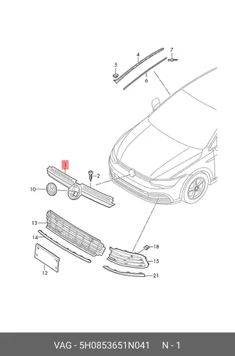 GRILLE 5H0853651N041 VAG
