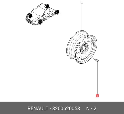 8200620058 БОЛТ КОЛЕСНЫЙ RENAULT
