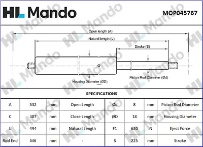 Амортизатор (упор) багажника MANDO MOP045767