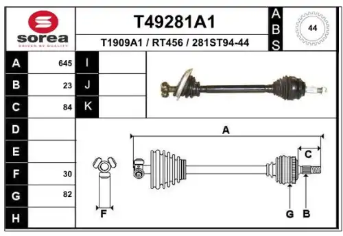 привод левый! 645mm ABS\ Renault Clio 2.0i 00> T49281A1 EAI