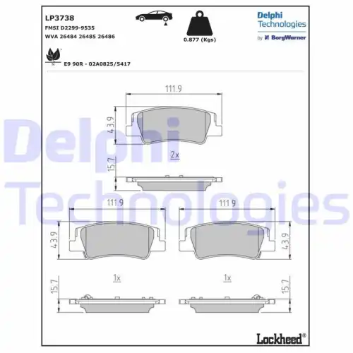 Тормозные колодки дисковые DELPHI LP3738