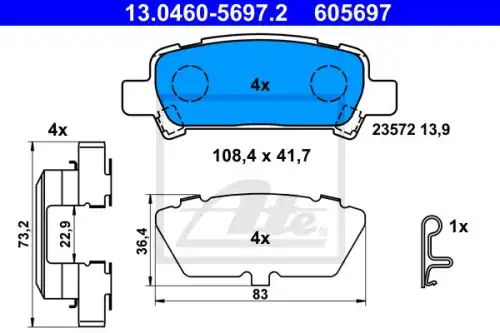 Тормозные колодки дисковые ATE 13.0460-5697.2