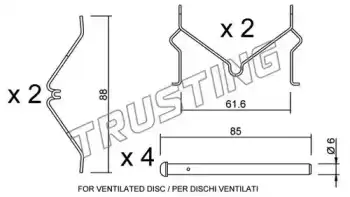 Комплектующие, колодки дискового тормоза \ KIT058 TRUSTING