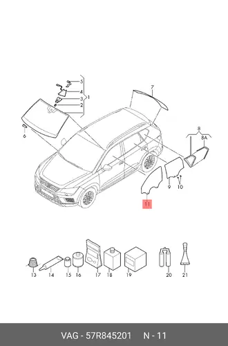 Стекло двери 57R845201 VAG