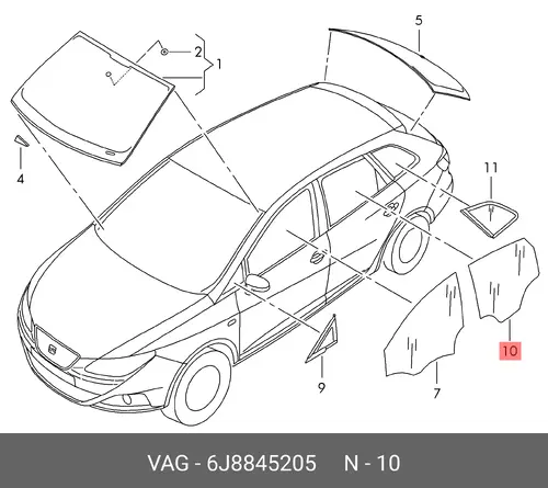 Стекло двери 6J8845205 VAG