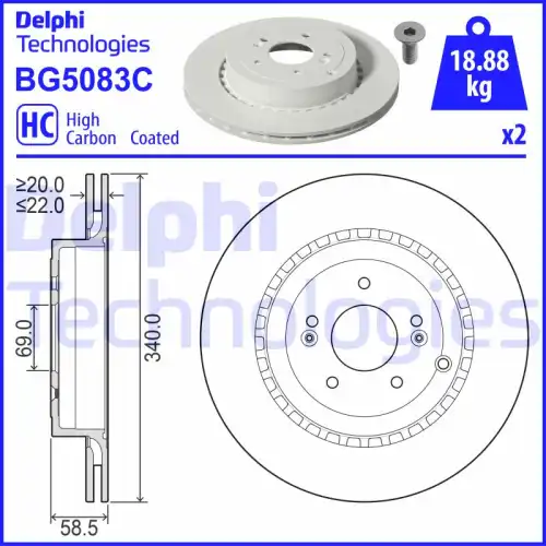 Тормозной диск DELPHI BG5083C вентилируемый , задняя ось