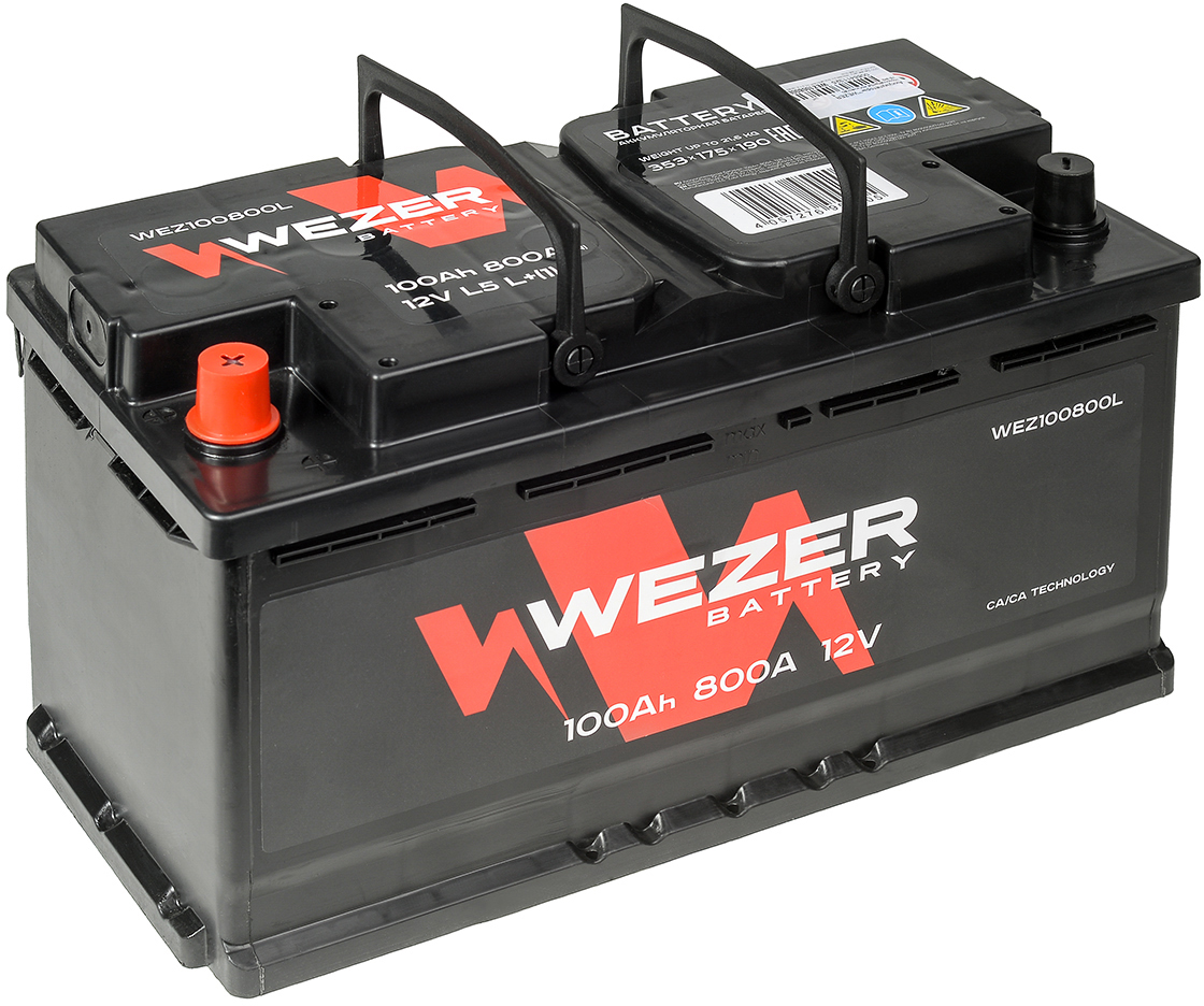 Аккумулятор WEZER WEZ100800L 100 Ач 800 А 353x175x190 мм 1 (+-) прямая